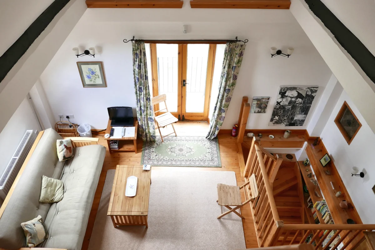 Rhydd Barn - first floor sitting area as seen from the top floor study area